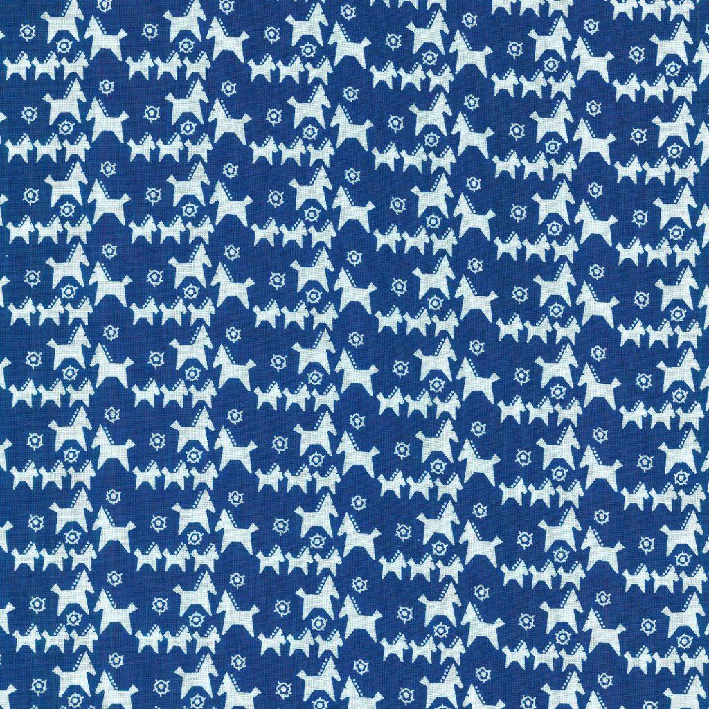 REST Baumwollstoff Klassiker Pferde blau - Westfalenstoffe
