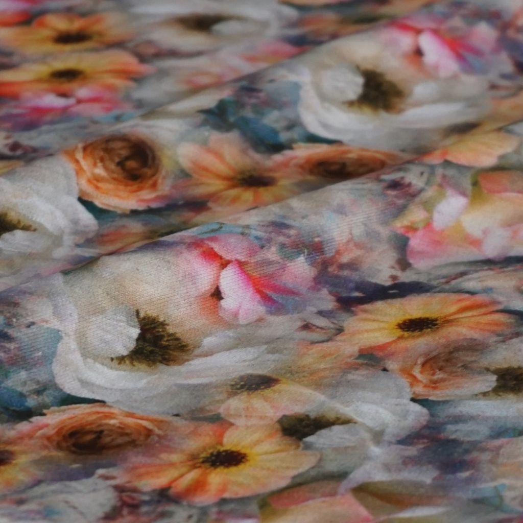 Viskose Druck mit Leinen Blütenmeer