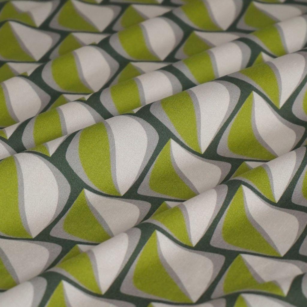 Viskose Stretch Druck grafische Quadrate hellgrün grau beige