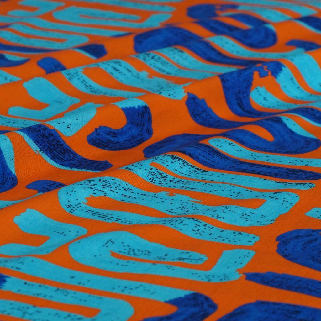 Viskose Druck grafisches Muster türkis blau orange