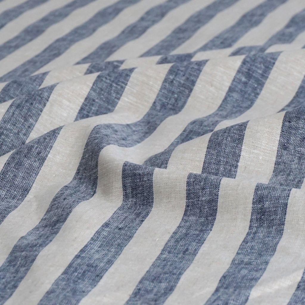 Leinen Baumwolle Mix Blockstreifen blau natur
