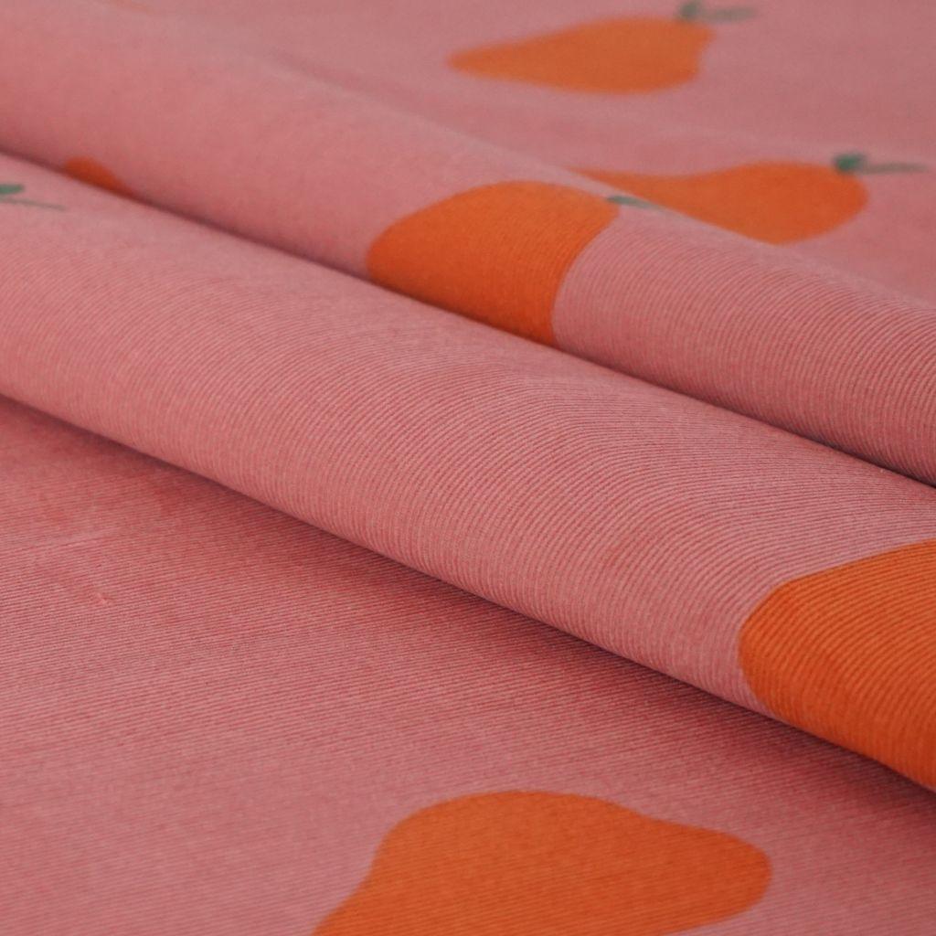 Babycord fein Birnen orange auf rosa