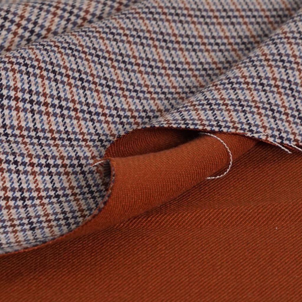 Gewebter Karo Viskosemix doppellagig rostorange blau beige