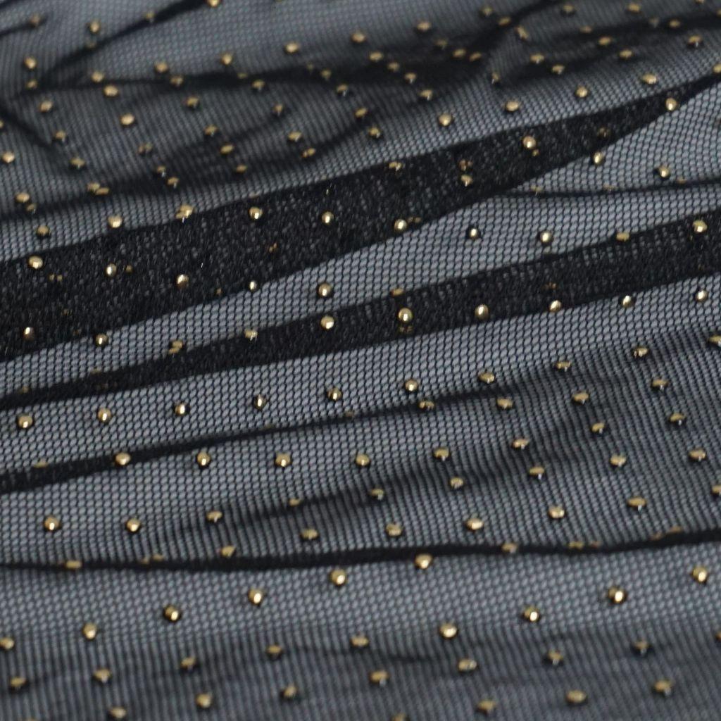 Feintüll mit goldenen Tropfen schwarz metallic