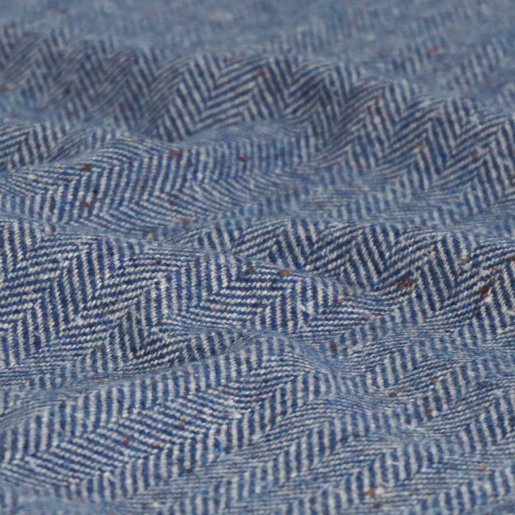 Wollstoff Schurwolle Seide Tweed Italien Fischgrat blau