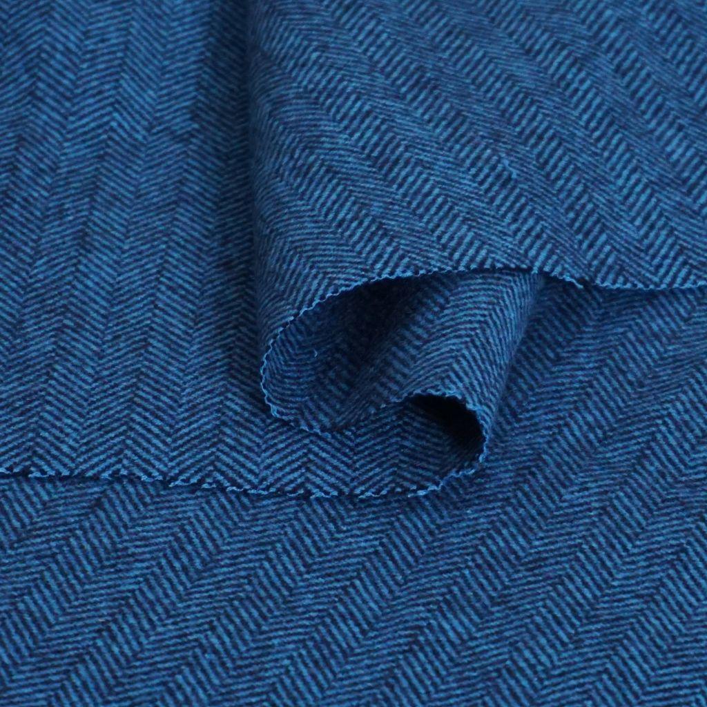 Wollstoff Schurwolle Tweed Fischgrat mittelblau nachtblau