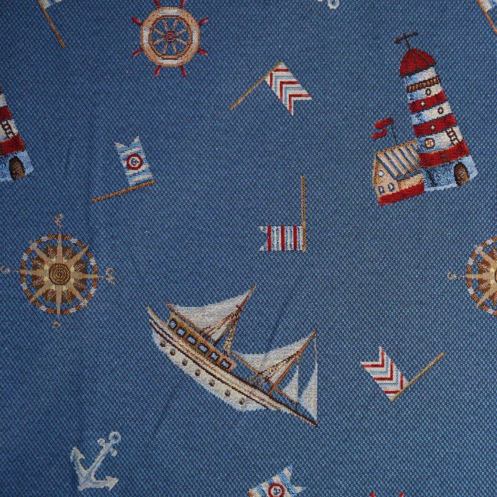 Dekostoff Jacquard Maritime Motive auf blau