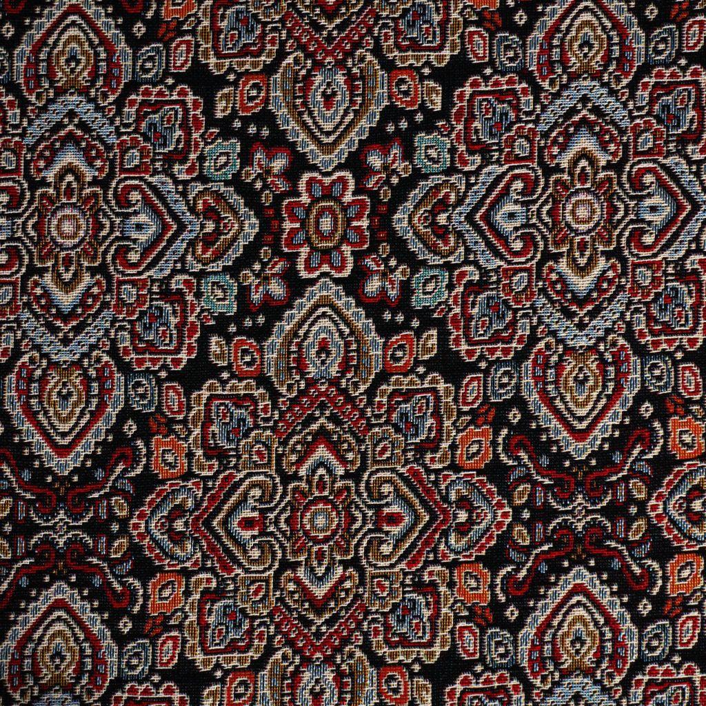 Gobelin Dekostoff Teppichlook Muster bunt schwarz
