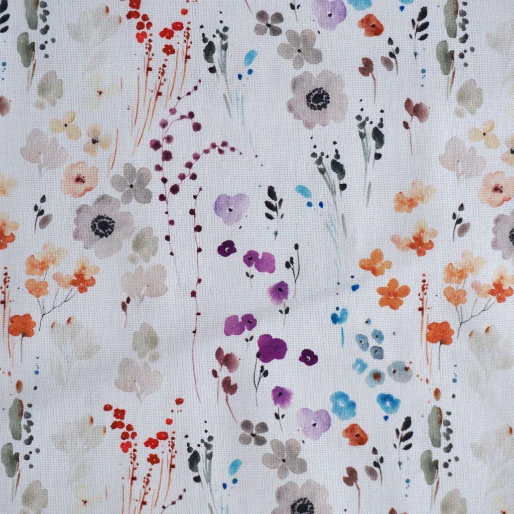 Dekostoff Panama Aquarell Blumen bunt weiß