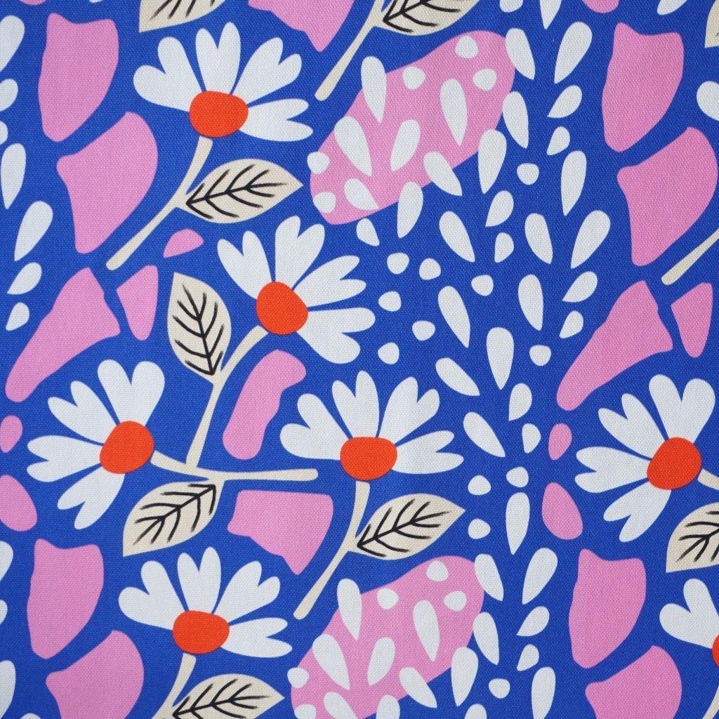 Dekostoff Canvas abstrakte Blüten weiß blau rosa