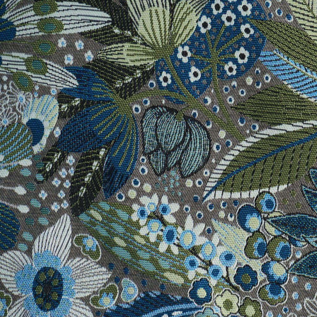 Dekostoff Jacquard Blüten türkis beige grün
