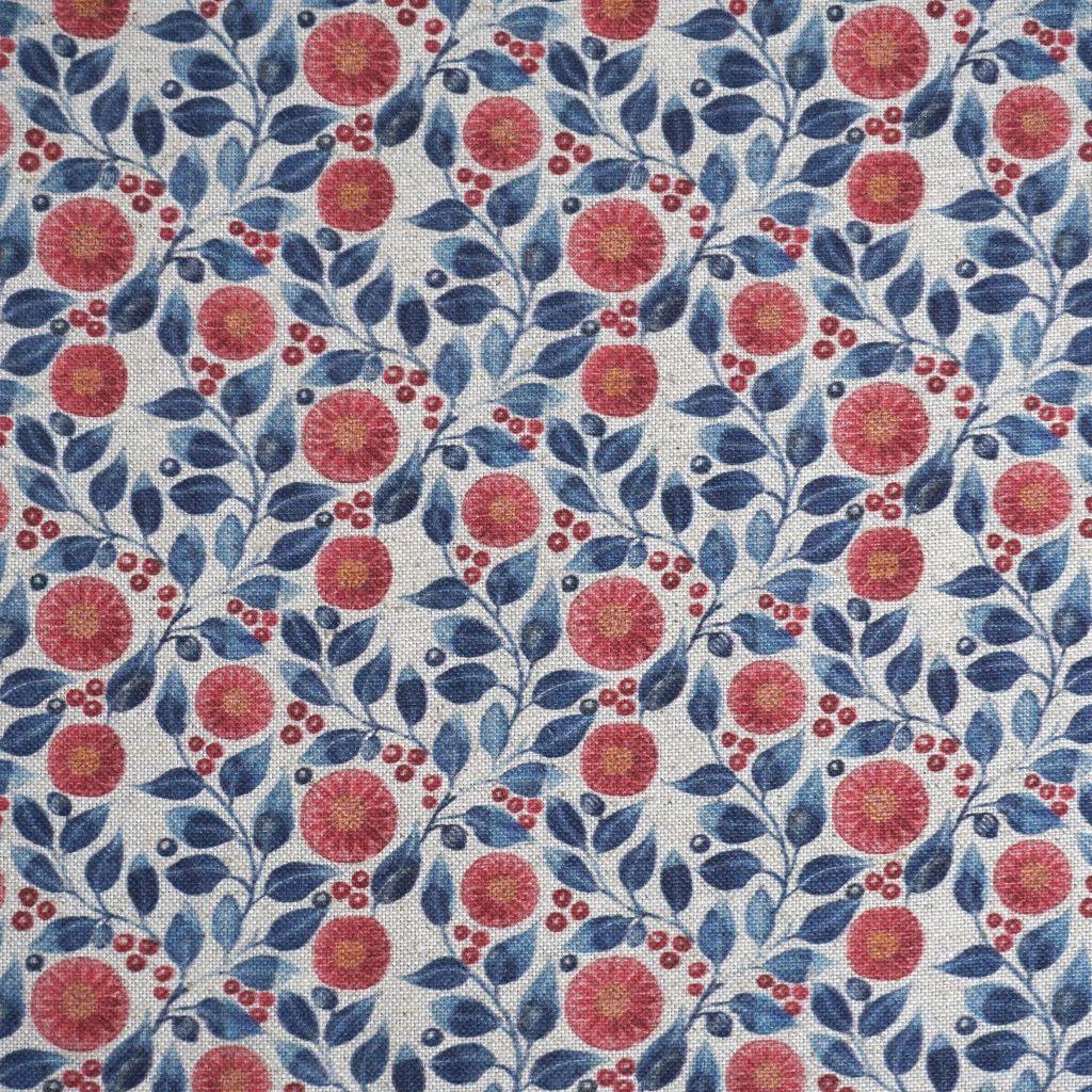 Dekostoff Baumwolle Leinen Blüten Blätterranken blau rot