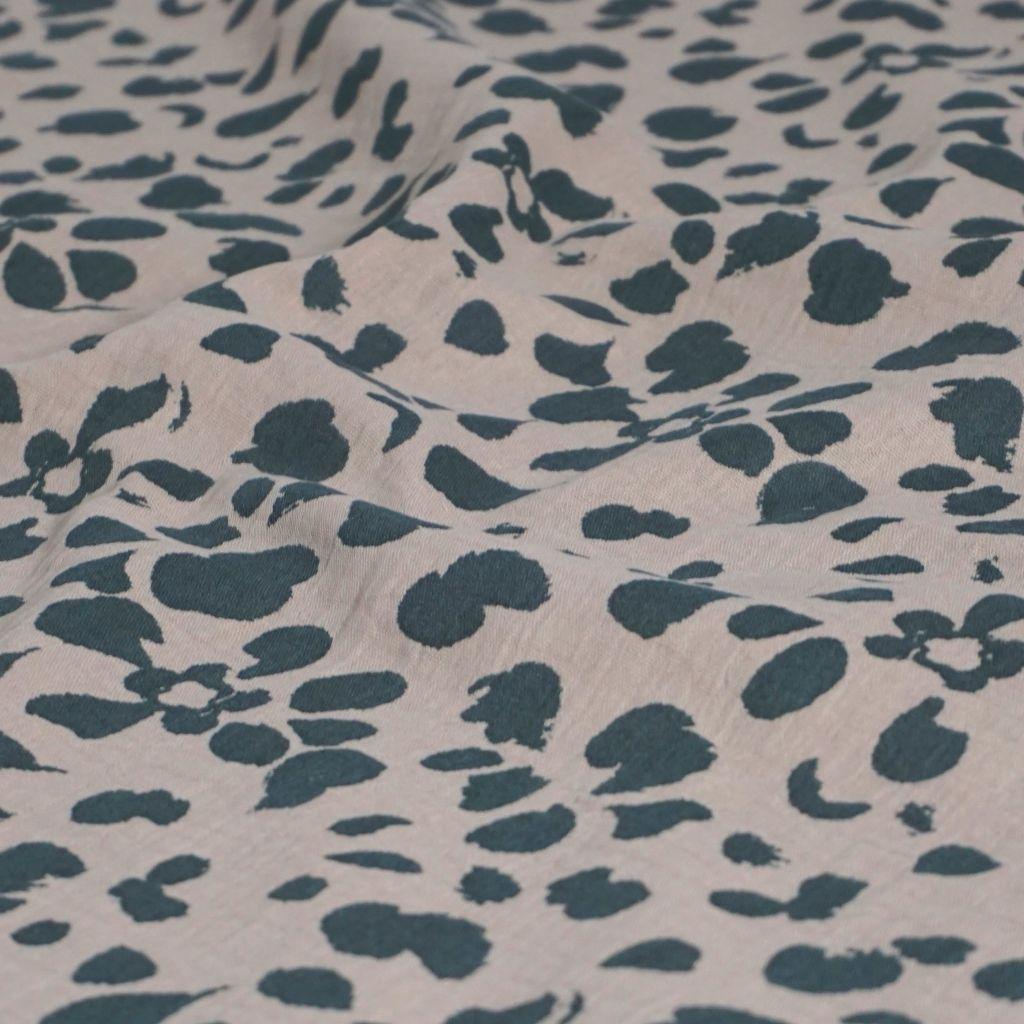 Musselin Double Gauze Blütenflecken schwarzgrün kittbeige