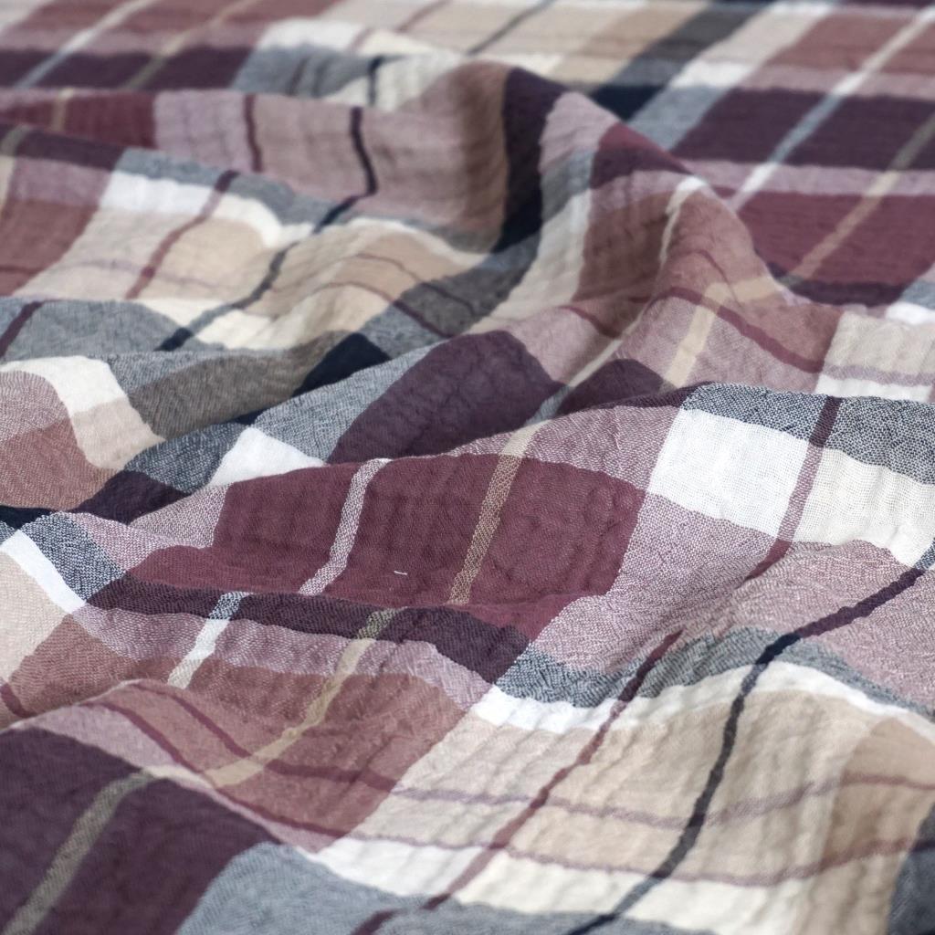 Musselin Double Gauze Karomuster violett beige