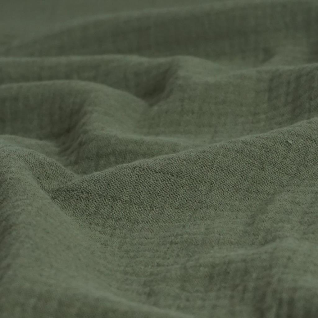 Musselin Double Gauze uni khaki olivgrün