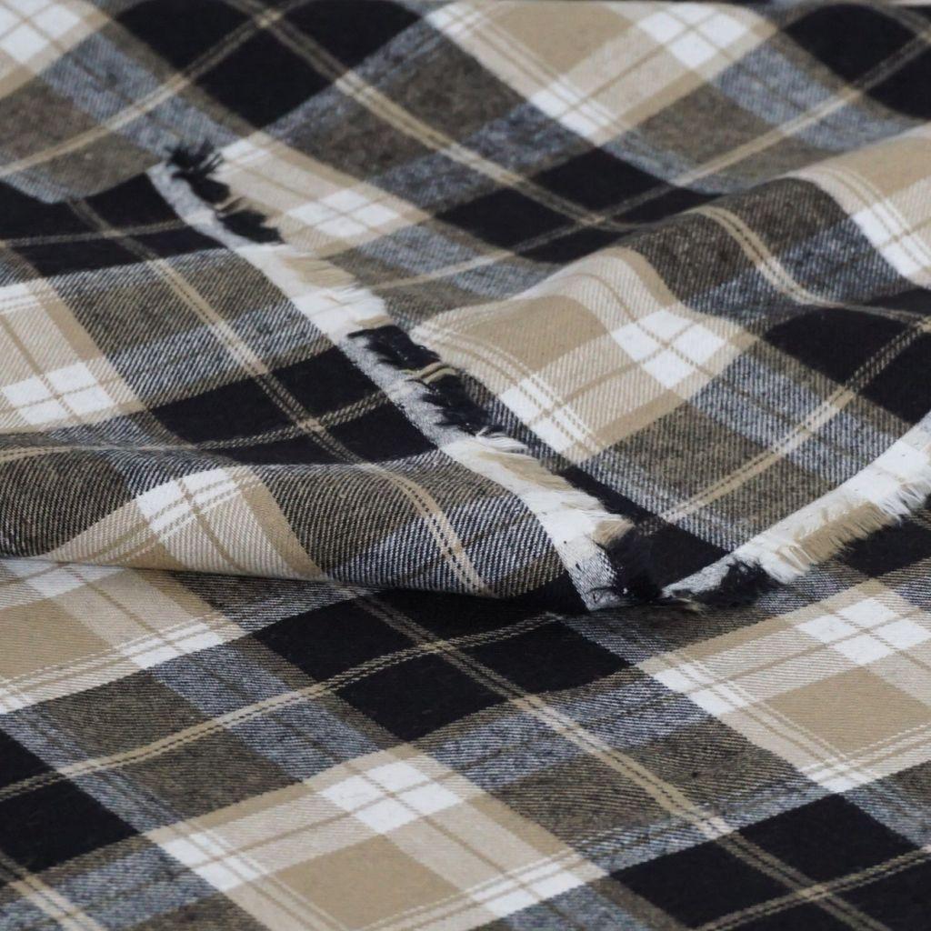 Flanell Baumwolle Karo schwarz beige weiß