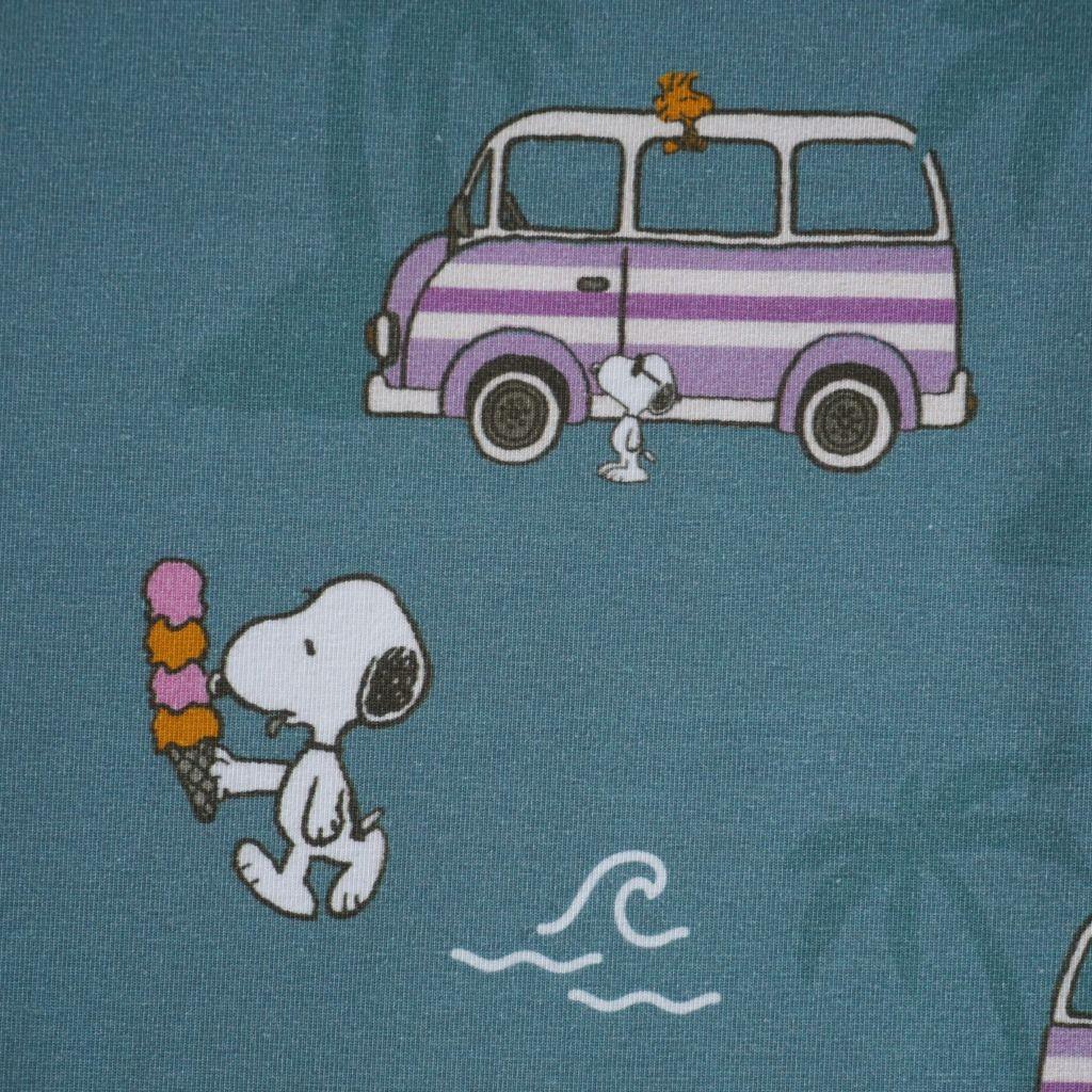 Baumwolljersey Peanuts® Snoopy Summer hellblau – Bio