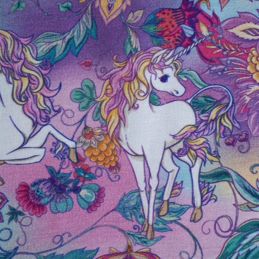 Baumwolljersey Einhorn rosa lila türkis