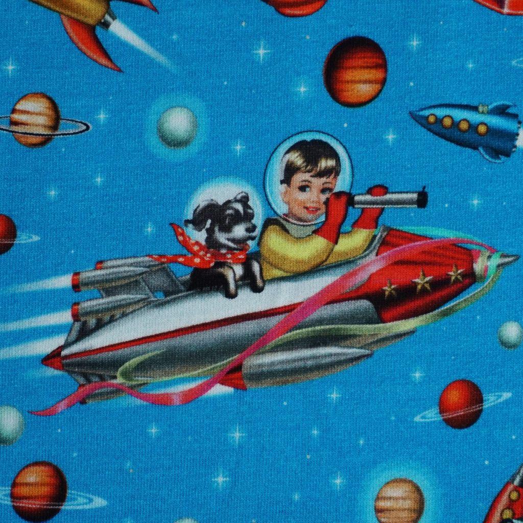 French Terry Kinder Retro Spacemotive türkisblau