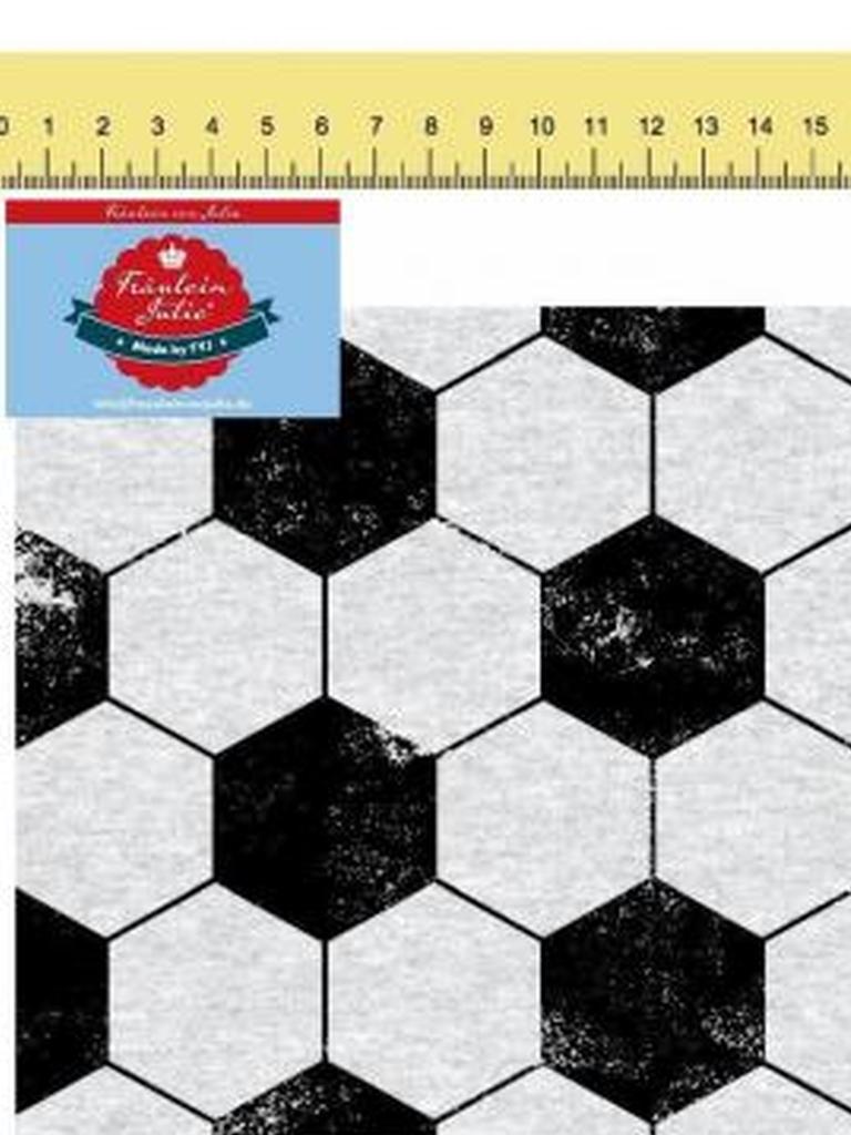 Baumwolljersey Fußball-Muster schwarz weiß – FVJ