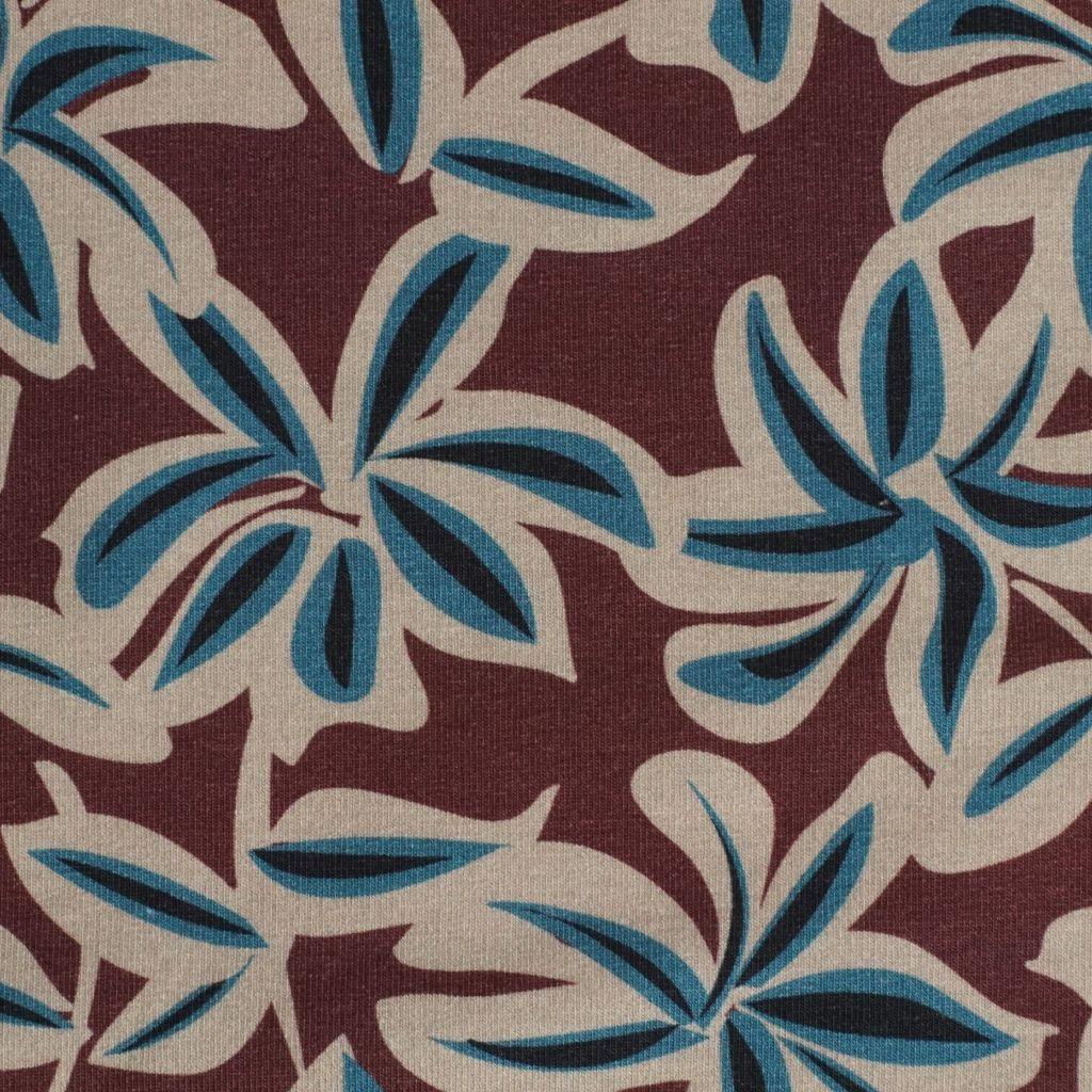 REST French Terry Blätter türkis auf altrosa braun – FVJ