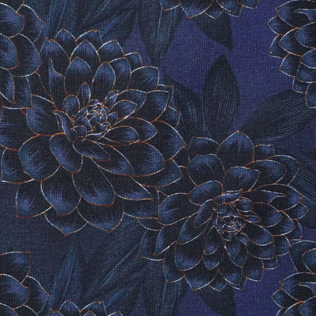 French Terry große Blüten dunkelblau schwarz – FVJ