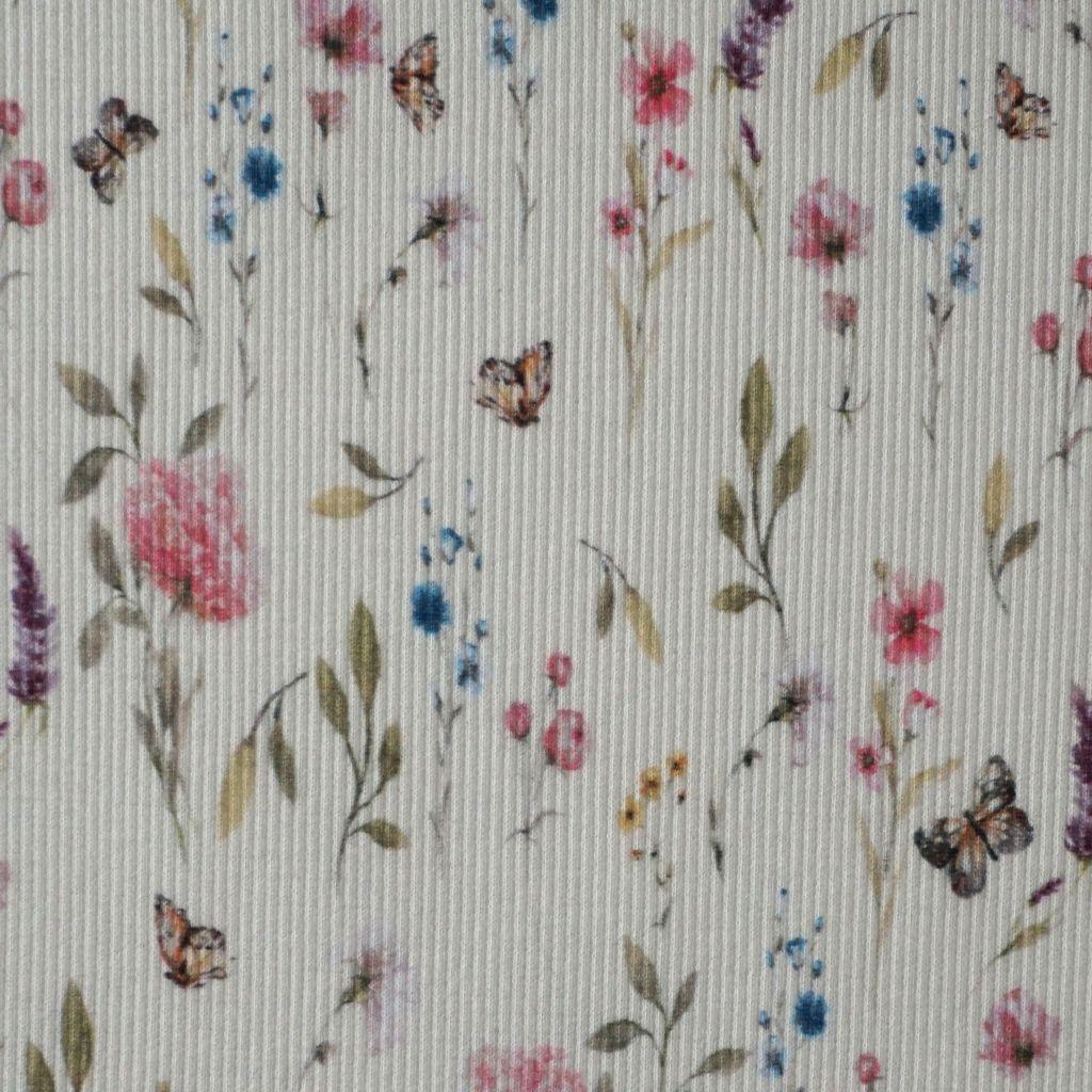 Feinripp-Jersey aus Baumwolle zarte Blumen ecru