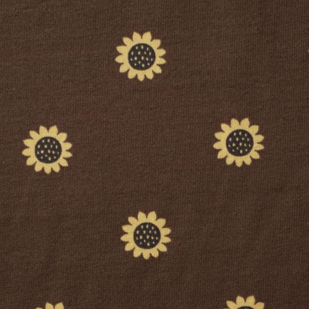 Baumwolljersey Sonnenblumen auf braun