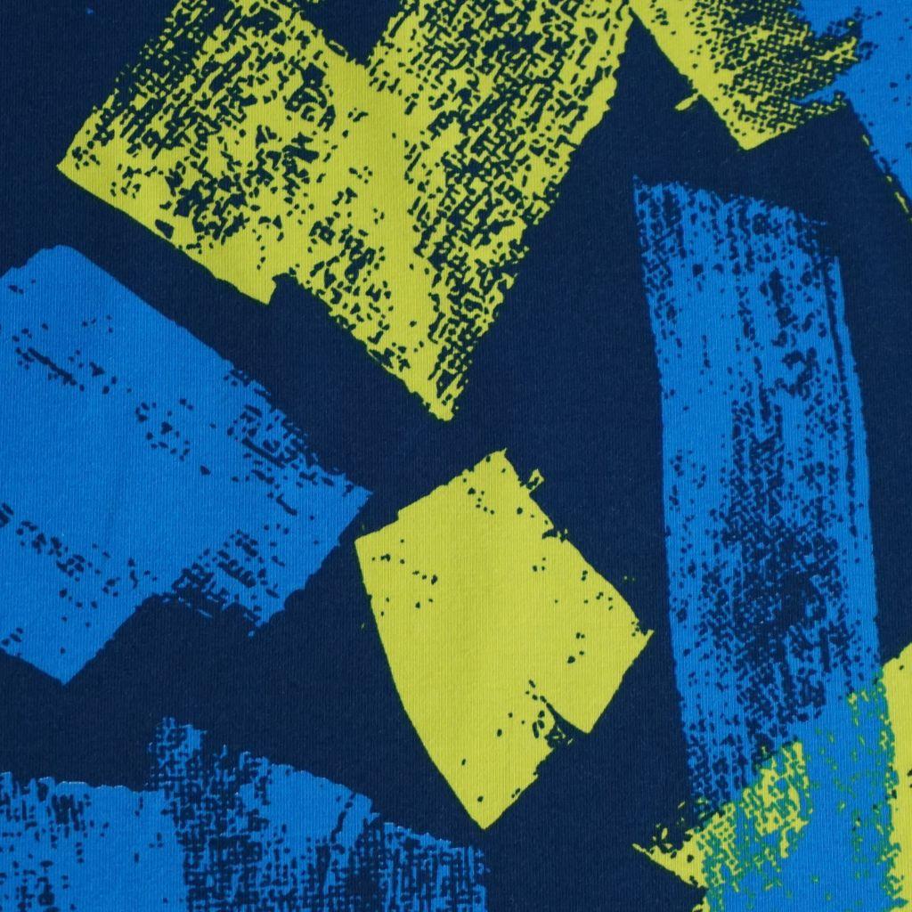 Baumwolljersey abstrakte Flächen blau grüngelb