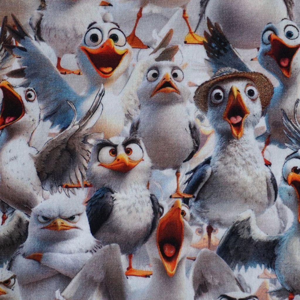 Baumwolljersey lustige Möwen Digitaldruck