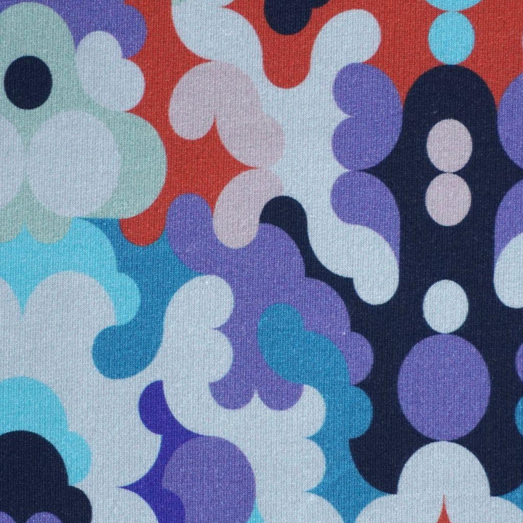 Stretch-Sweat leicht Retromuster 60er 70er lila türkis