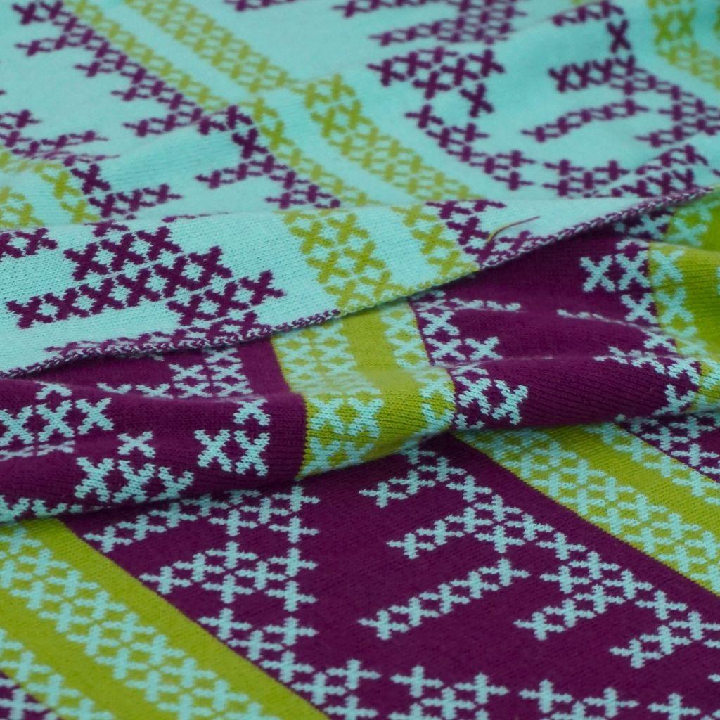 Jacquard-Strick Doubleface Blockstreifen X lila grün - Bio