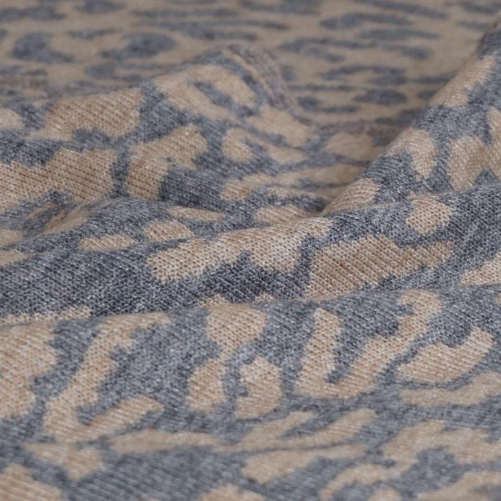 Feinstrick Strickstoff Jacquard Leo silbergrau beige