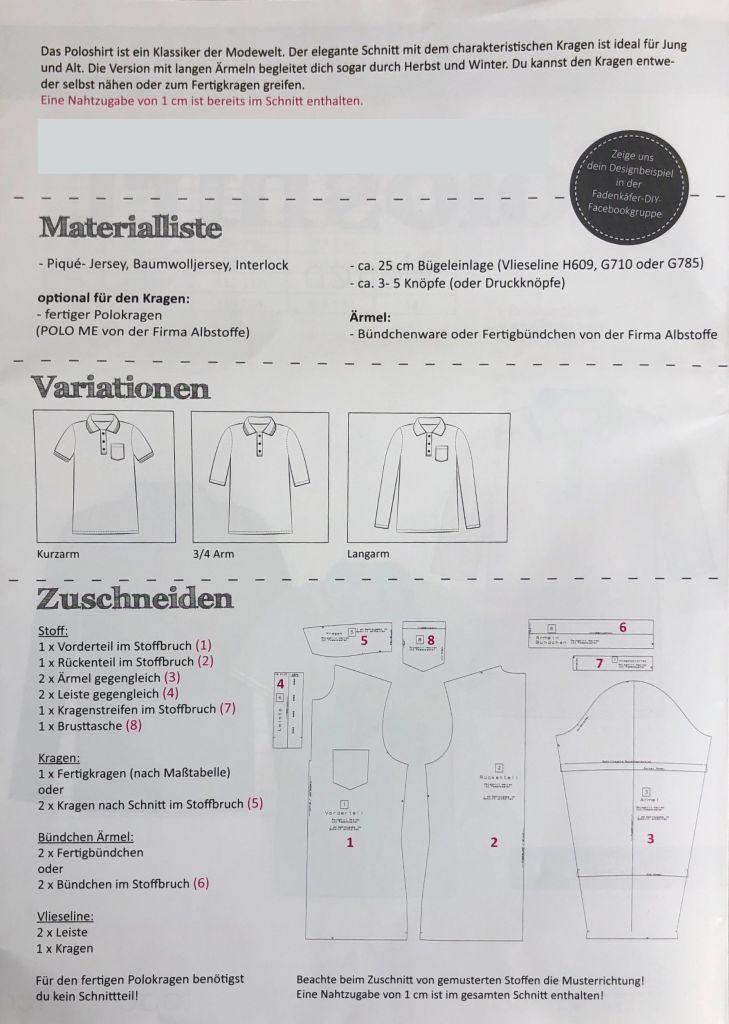 Papierschnittmuster Männer Poloshirt Gr. 2XS-4XL