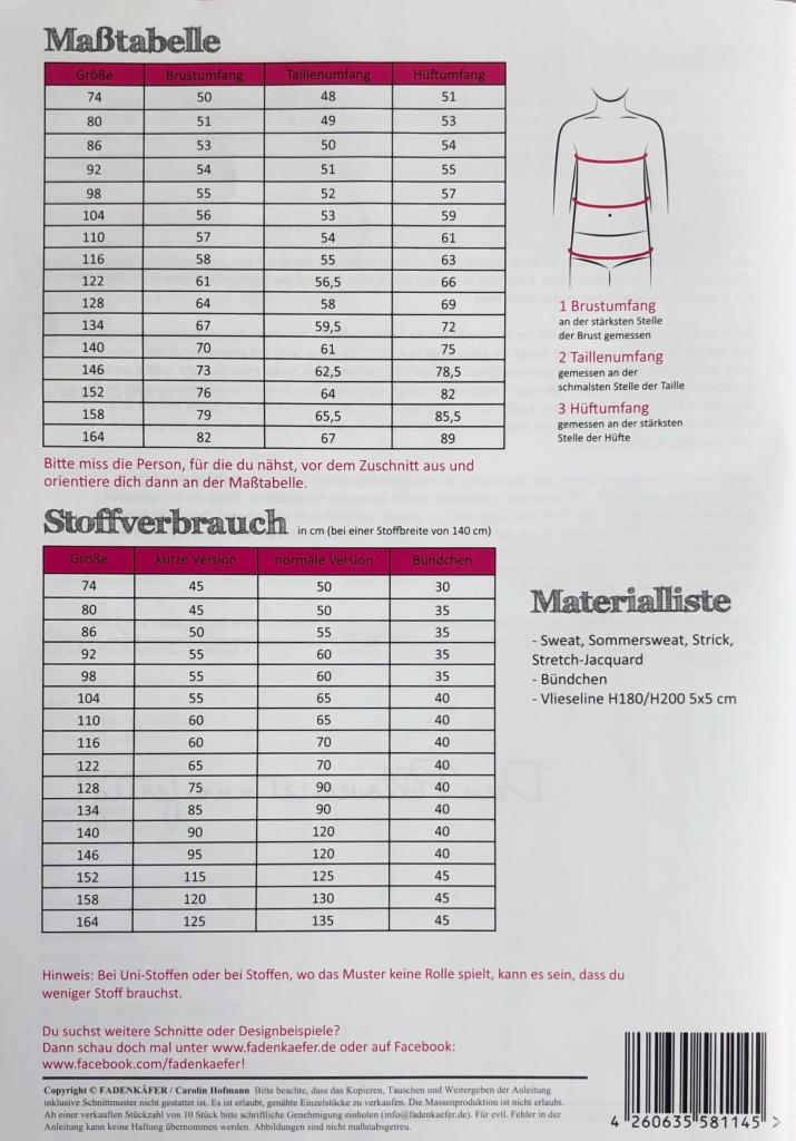 Papierschnittmuster Basic-Pullover Gr. 74-164