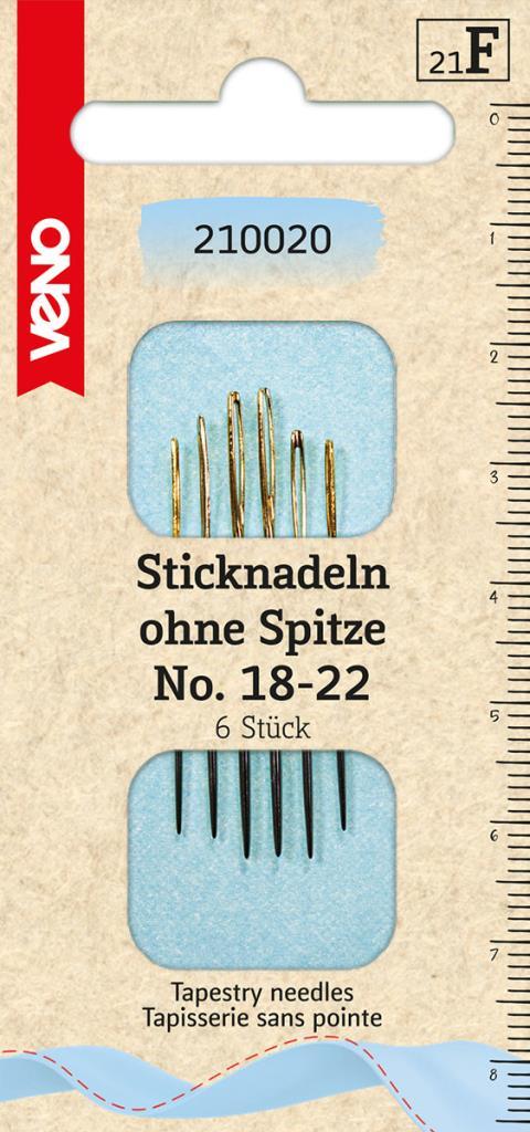 Sticknadeln ohne Spitze No.18-22 Goldöhr 6Stk.