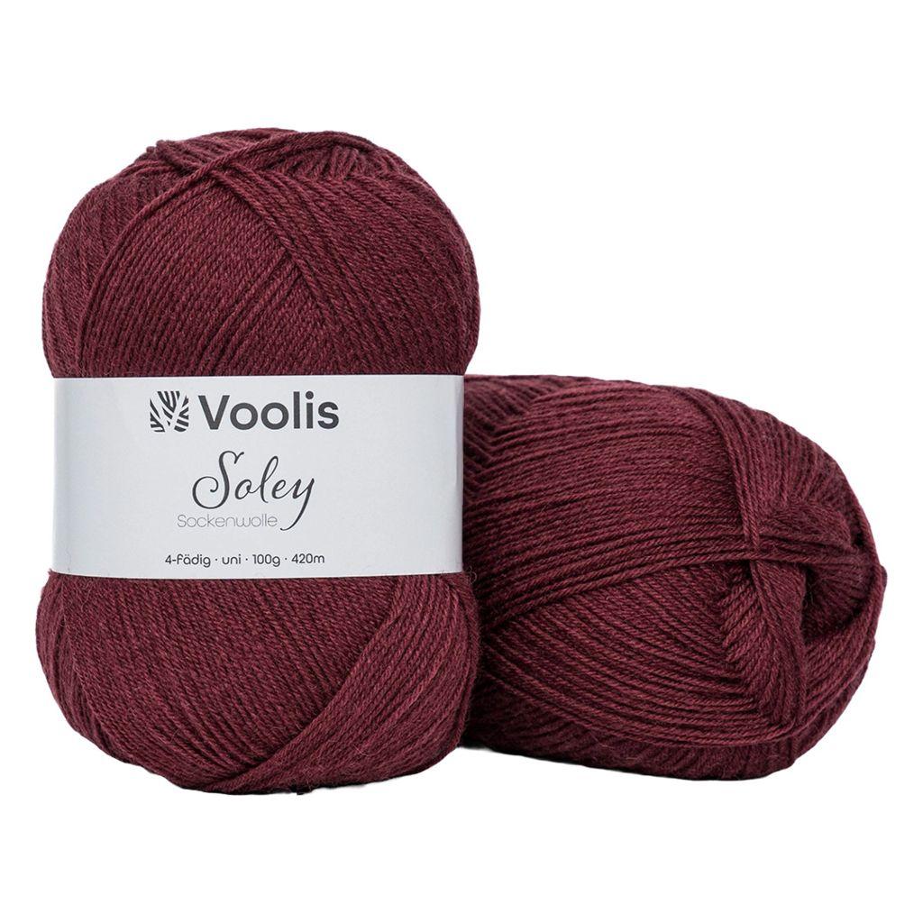 Sockenvolle Soley 4-fädig 75% Schurwolle 100g uni weinrot