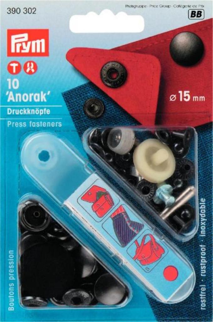 Nähfrei Druckknöpfe Anorak 15mm schwarz brüniert