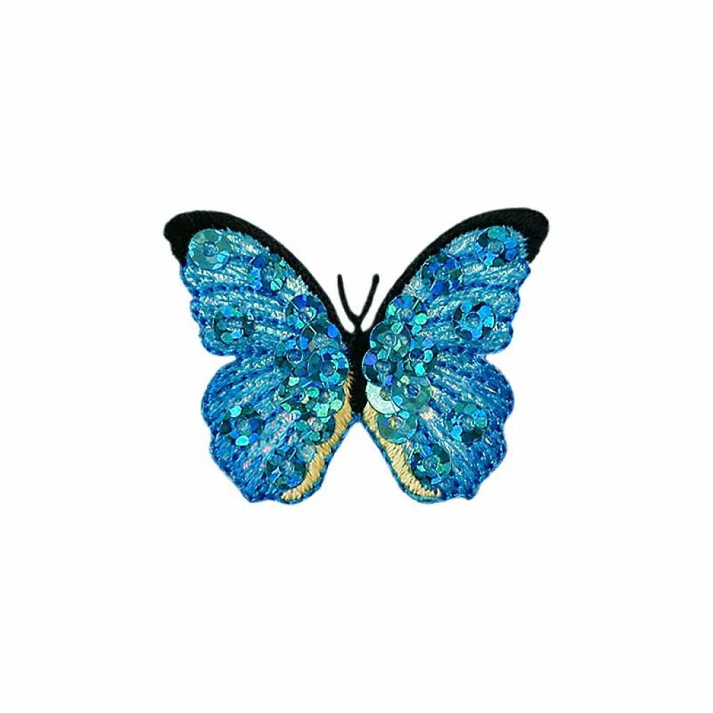 Bügelbild Applikation Schmetterling türkis mit Pailletten