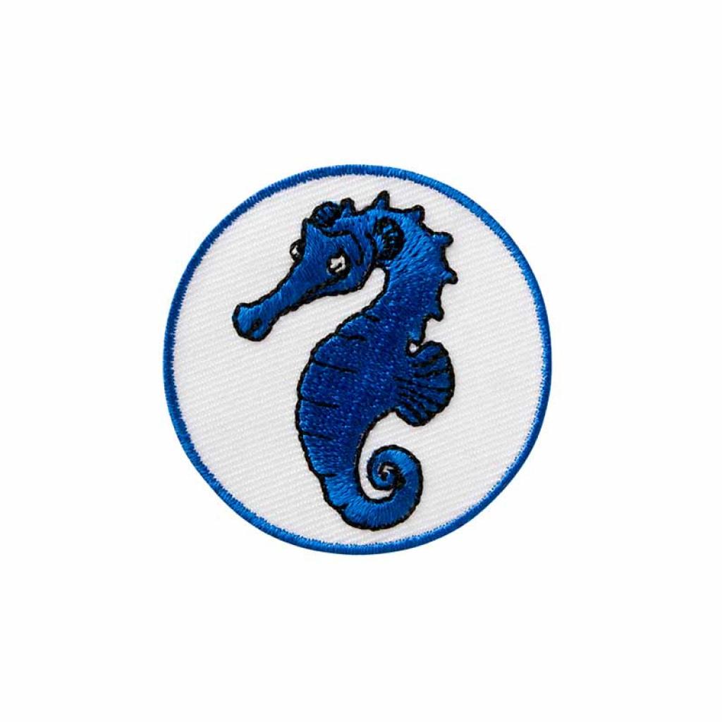 Bügelbild Applikation Seepferdchen Abzeichen blau