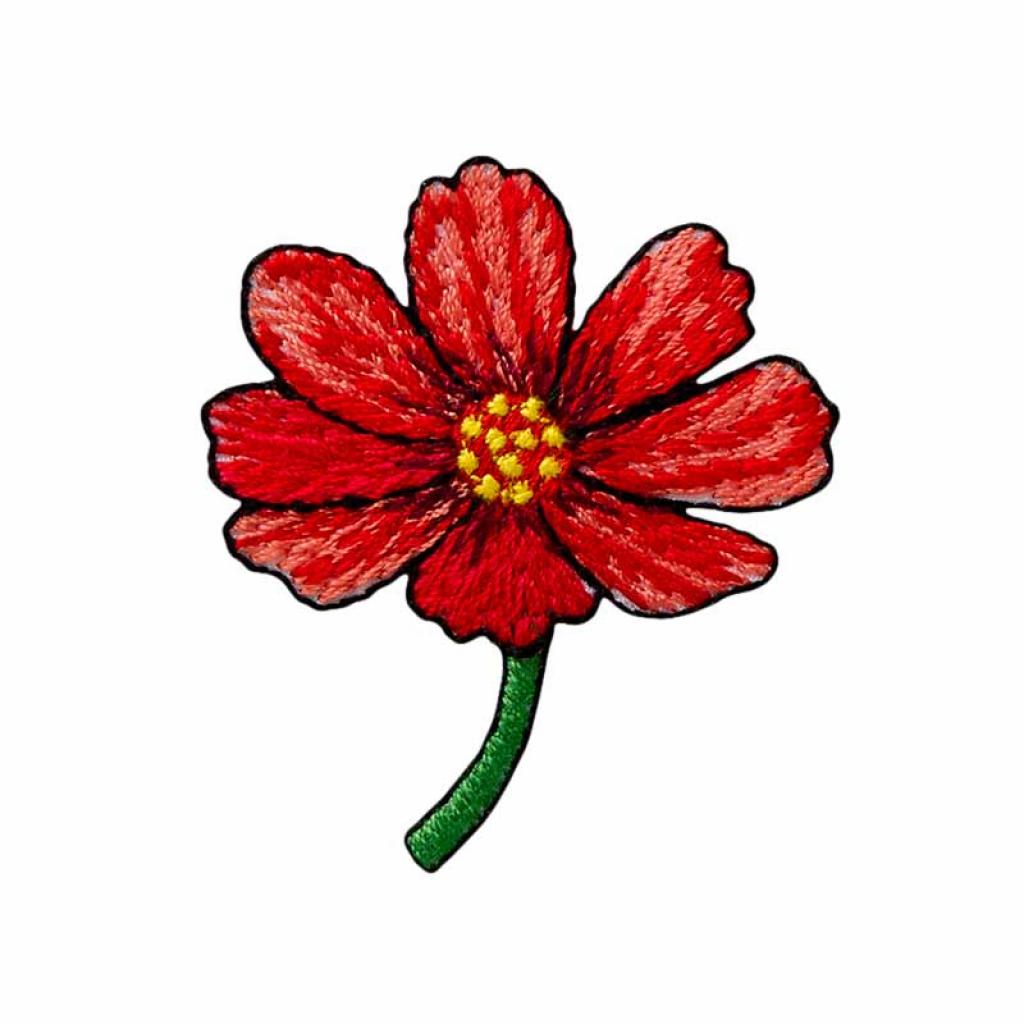 Bügelbild Applikation Blüte mit Stiel rot