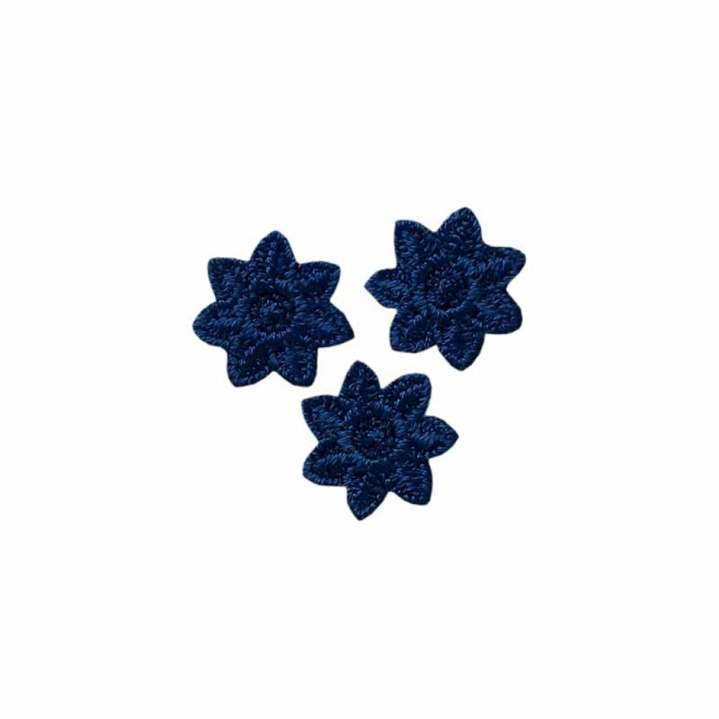 Bügelbild Applikation kleine Blüte Stern blau 3er Set