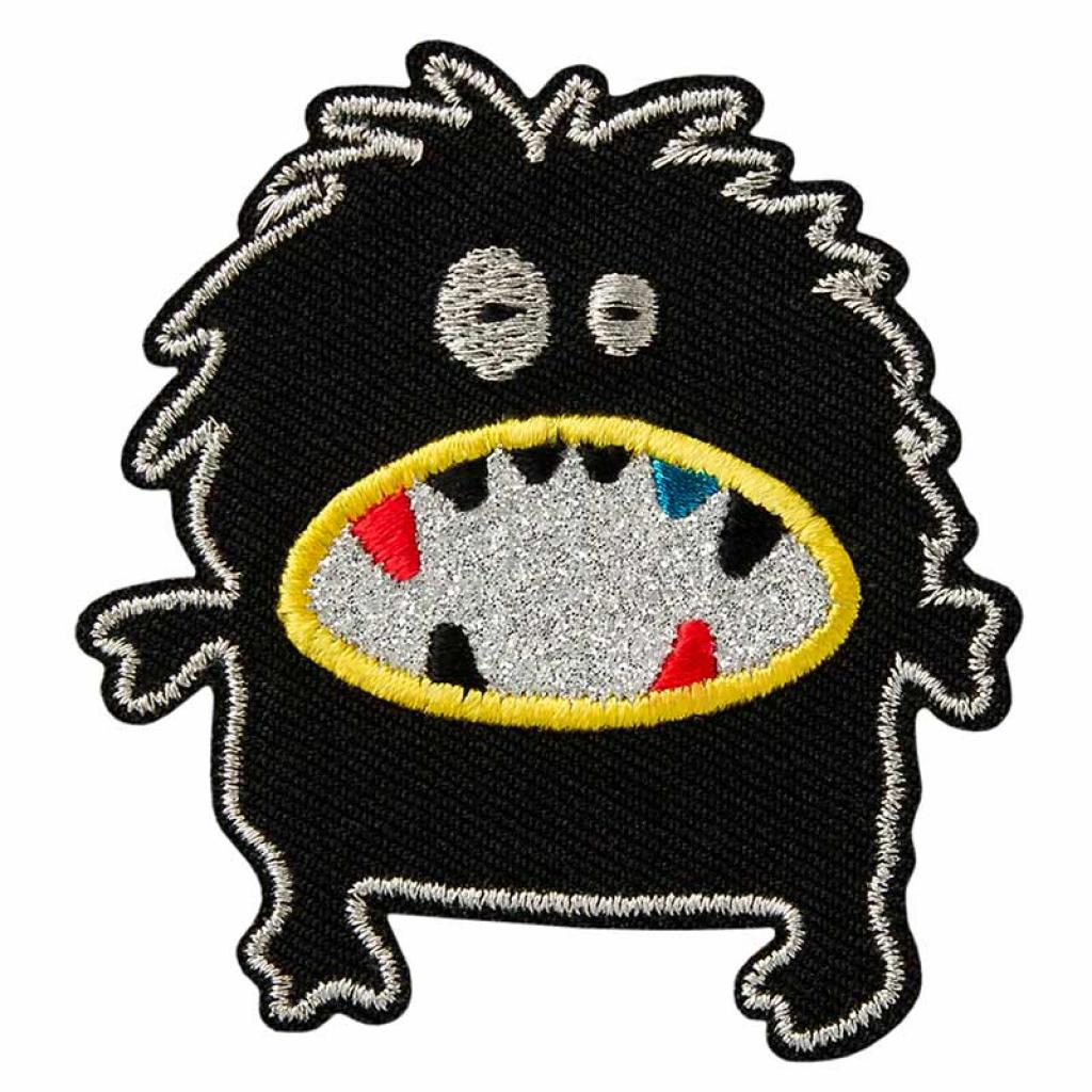Bügelbild Applikation schwarzes Monster mit Glitter