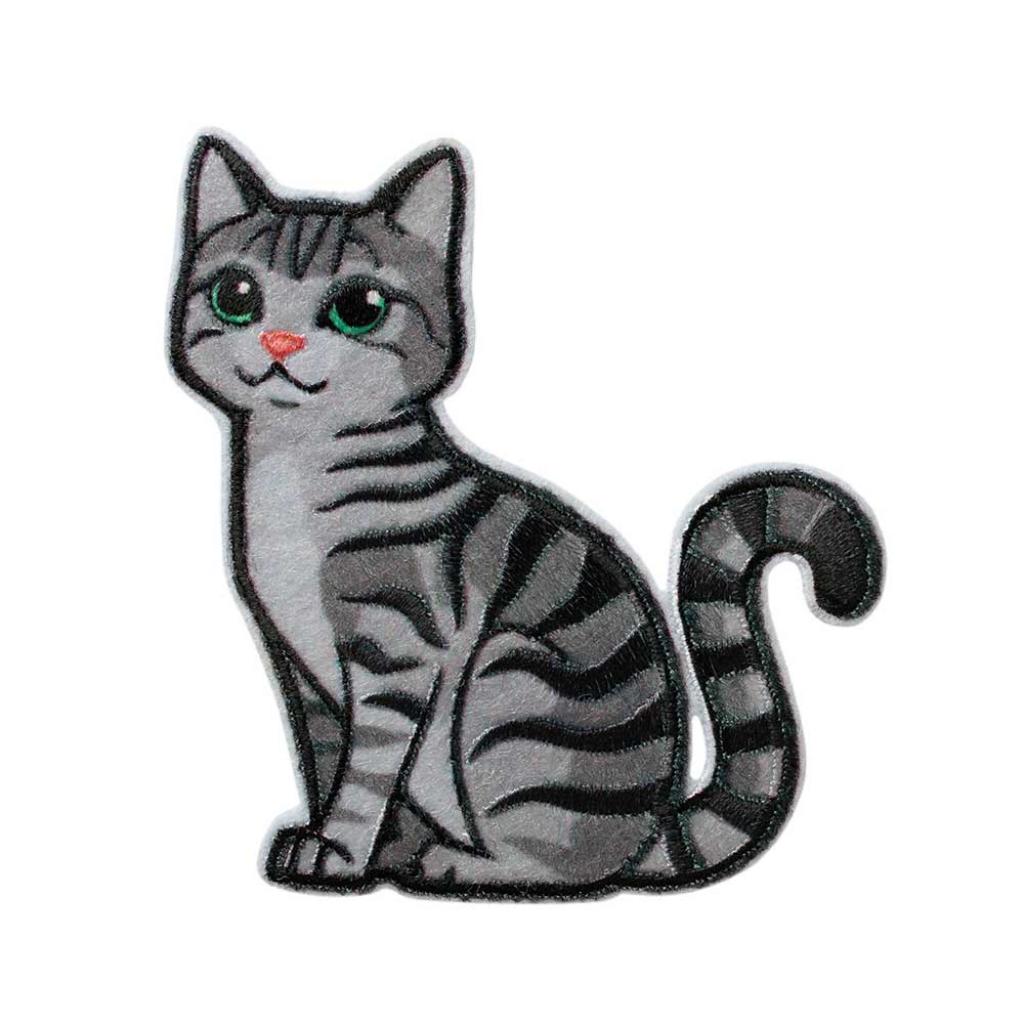 Bügelbild Applikation Katze grau