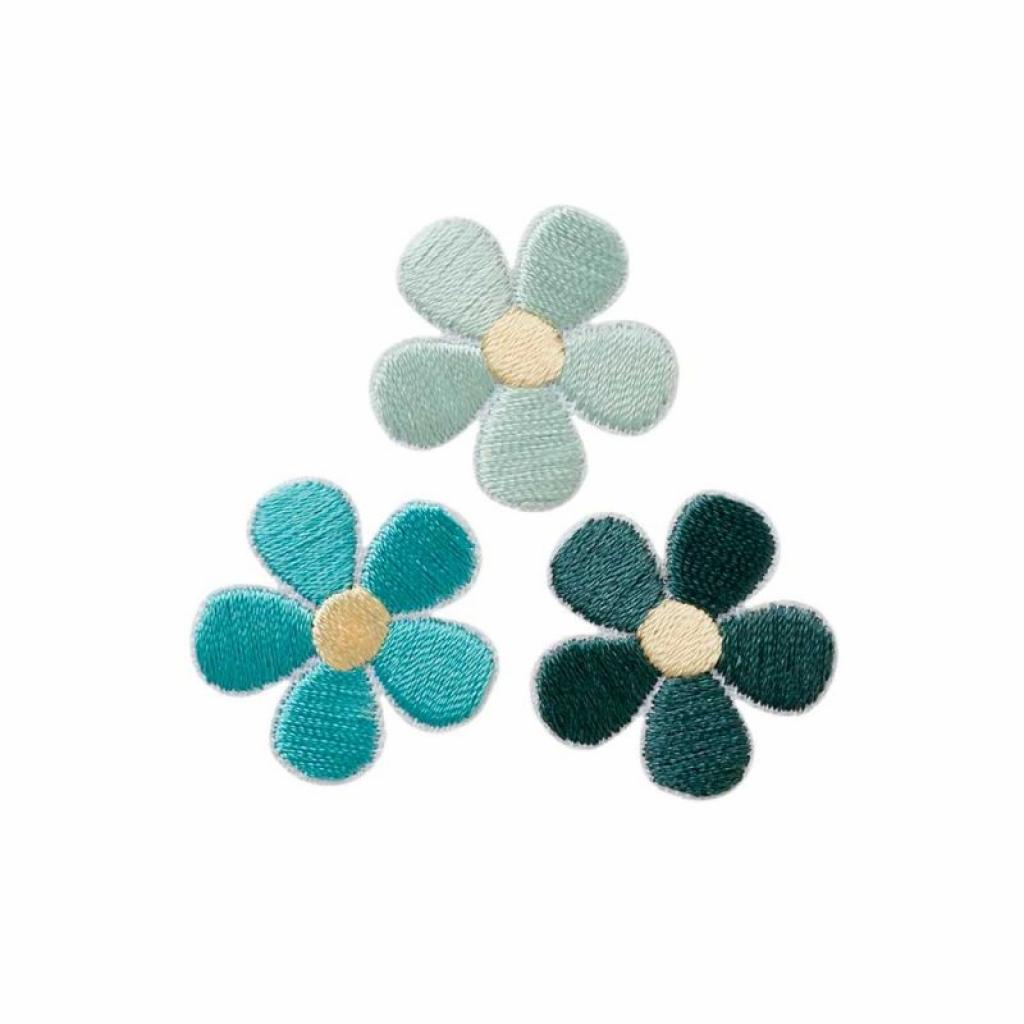 Bügelbild Applikation Blüten Blümchen Türkistöne 3er Set