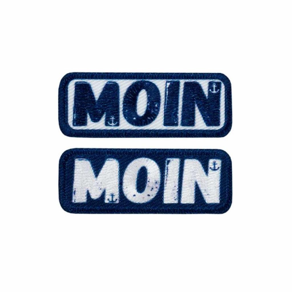 Bügelbild Applikation Textlabels Moin Moin