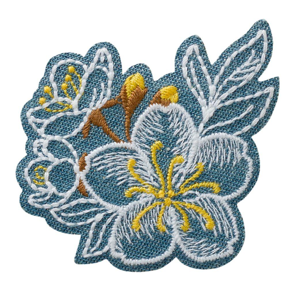 Bügelbild Applikation Blüten Jeans mit gelb
