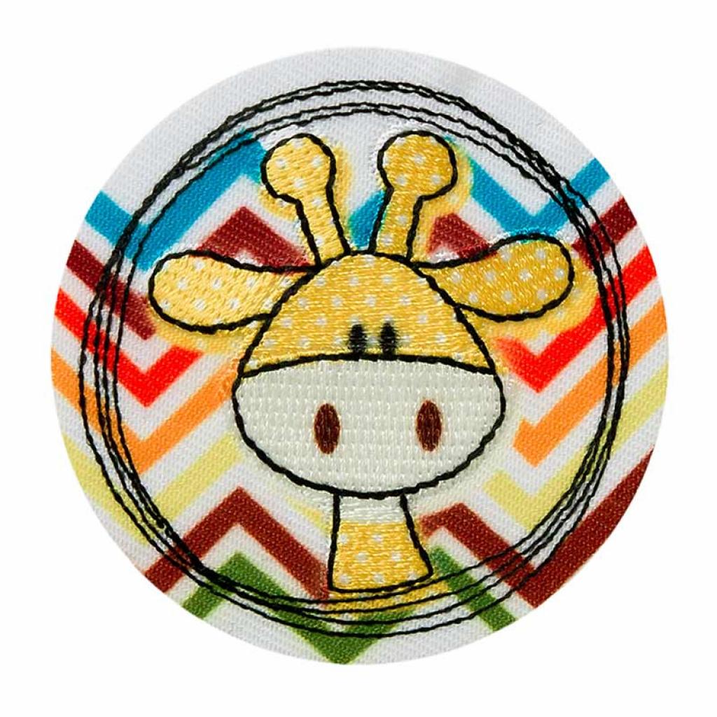 Bügelbild Applikation Label rund Giraffe bunt
