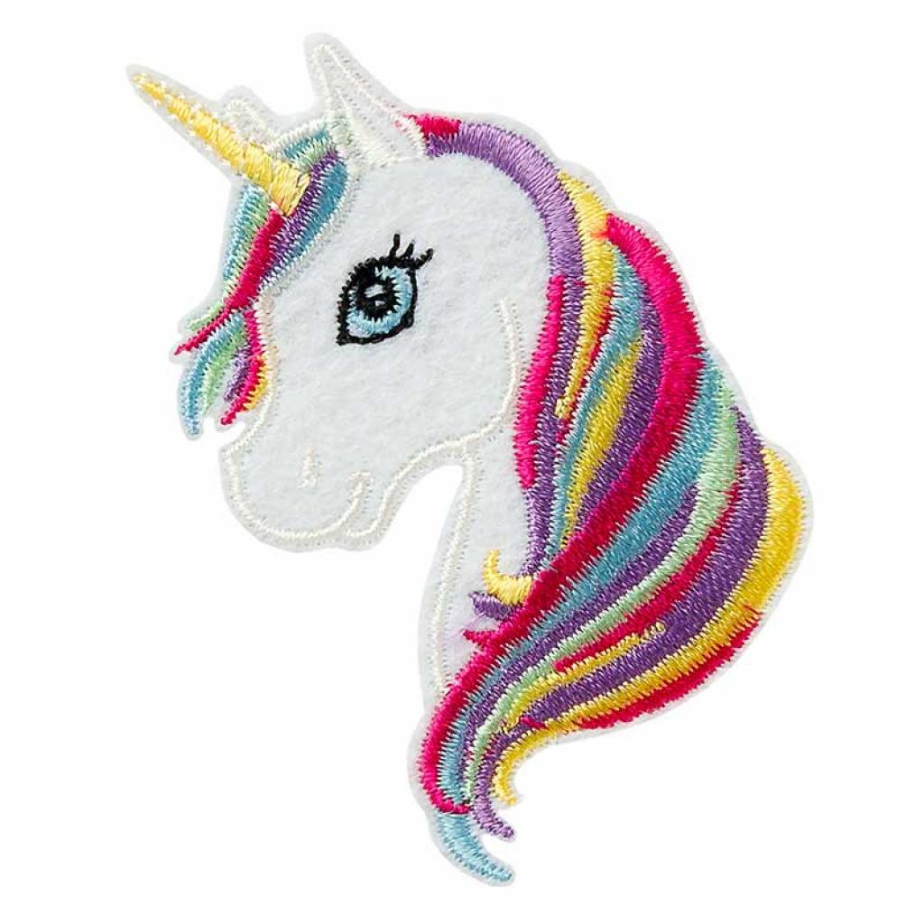 Bügelbild Applikation Einhornkopf Regenbogen