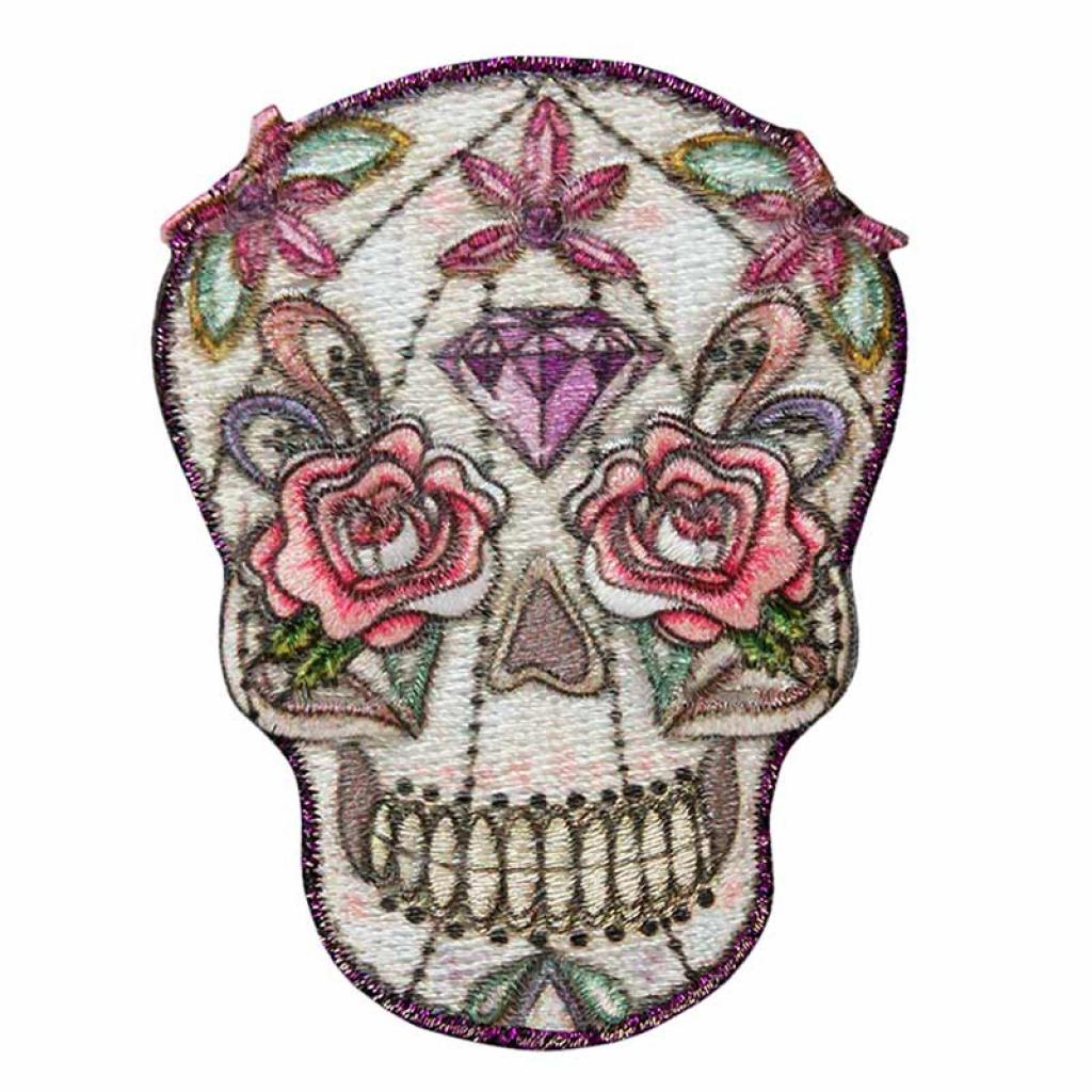 Bügelbild Applikation Totenkopf floral